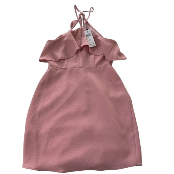 NWT BCBGeneration Asymmetrical Ruffle Halter Mini Dress Pink Rose Size 2 - Picture 3 of 9